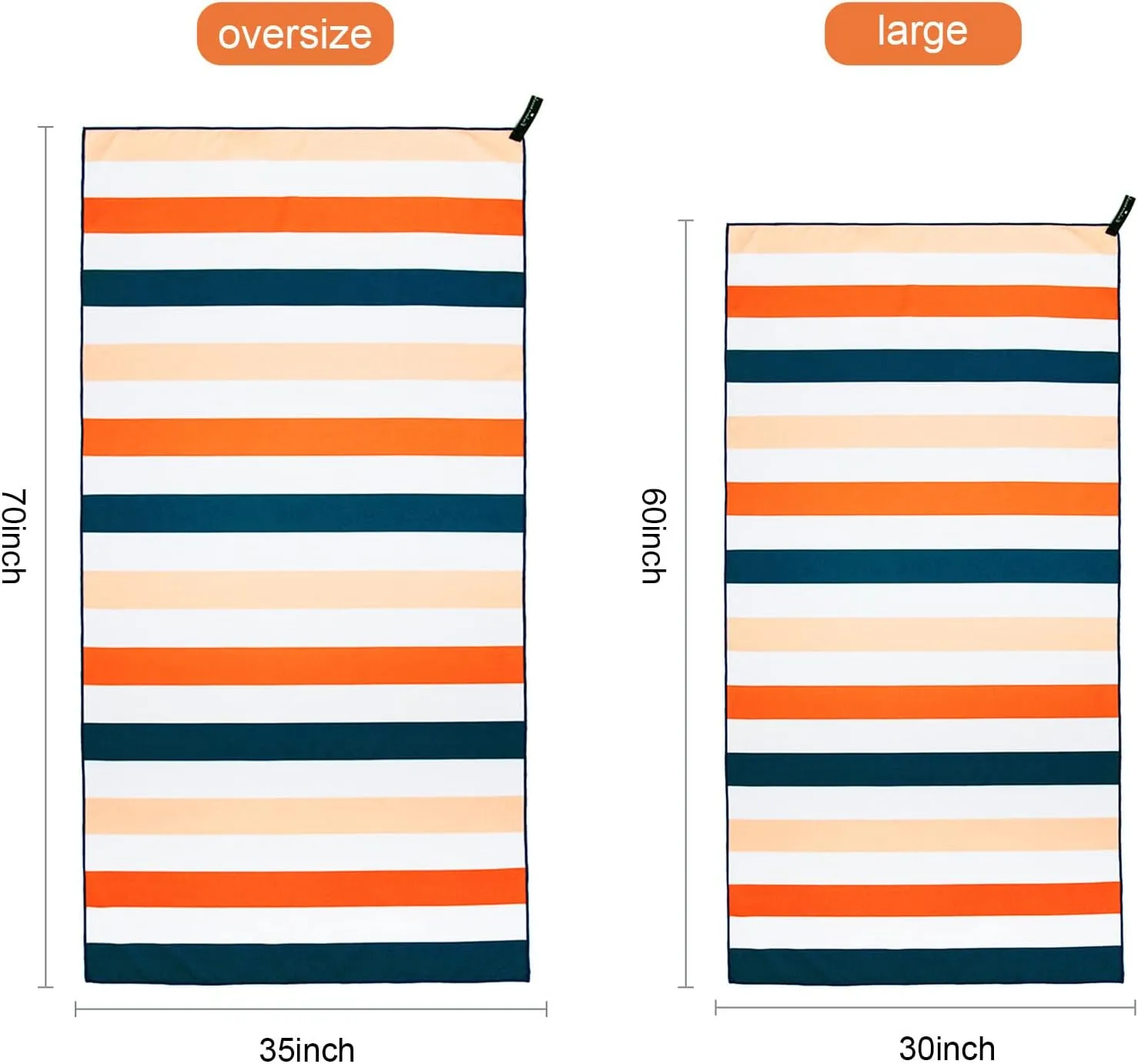 Exclusivo Mezcla 6 Pack Oversized Quick Dry Beach Towels, Microfiber Sand Free Cabana Stripe Pool Bath Swim Towel with Bag, Lightweight and Thin (Mixed Color, 35x70 Inches)