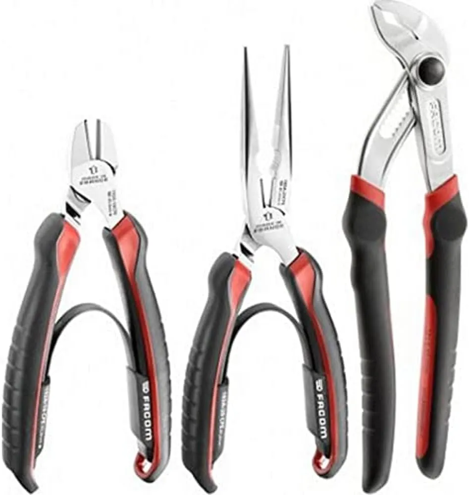 Facom CPE.A3 Tweezers Set with Multi-socket Pliers, Diagonal Cutter and Round Nose Pliers