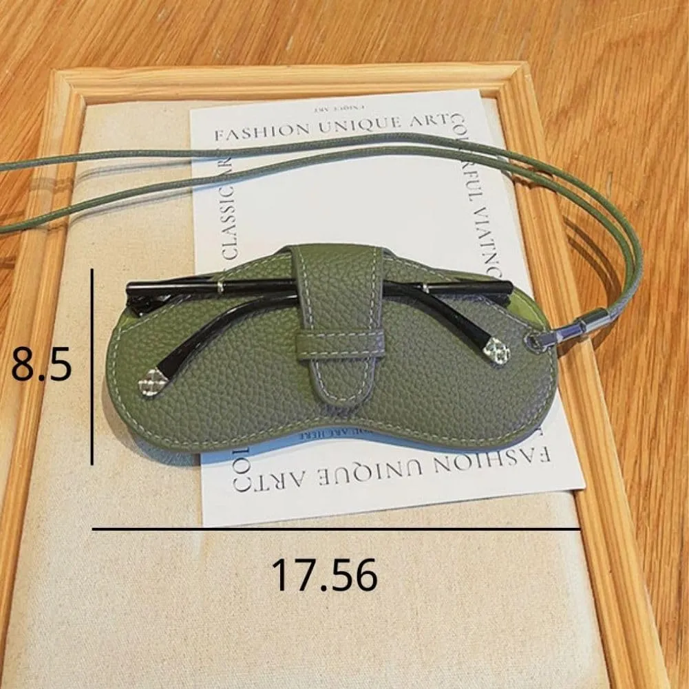 FASHIXD Glasses Case Portable Travel Sunglass Case with Lanyard Eyeglass Pouch Bag Sunglass Holder for Purse For Women Men (Classic-Dark green)