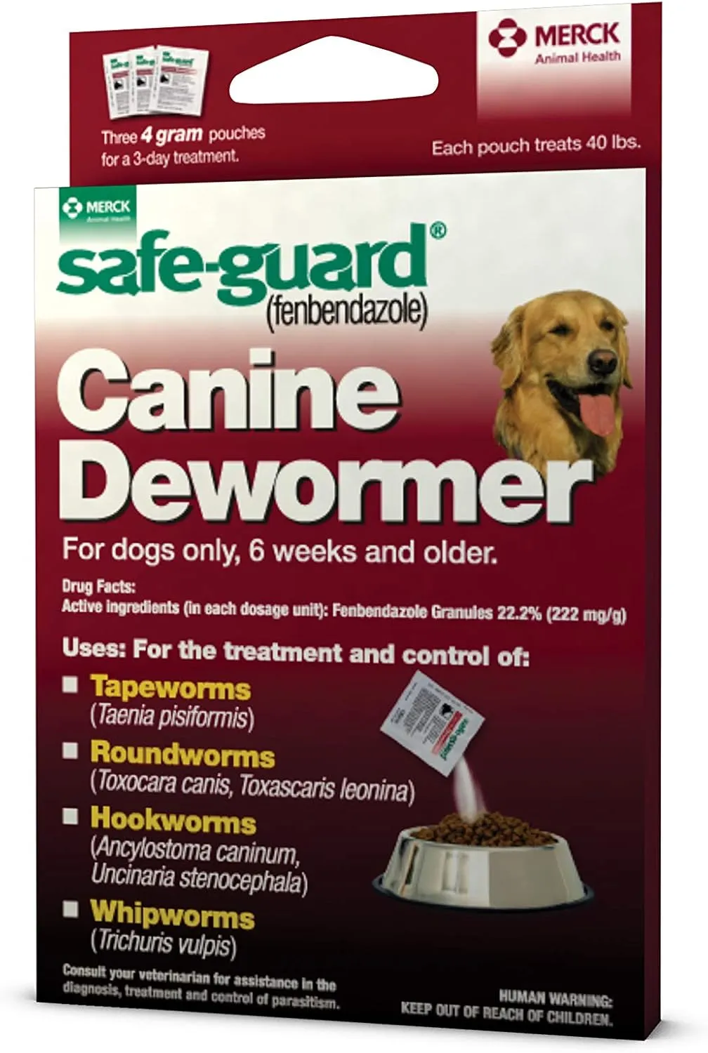 (fenbendazole) Canine Dewormer for Dogs, 4gm pouch (ea. pouch treats 40lbs.)