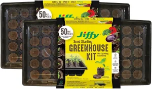 Ferry Morse Jiffy Seed Starter Tray Kit, 50 Cell 42mm Peat Pellets with Bonus SUPERthrive and Plant Labels - 2 Pack, 100 Pellets Total