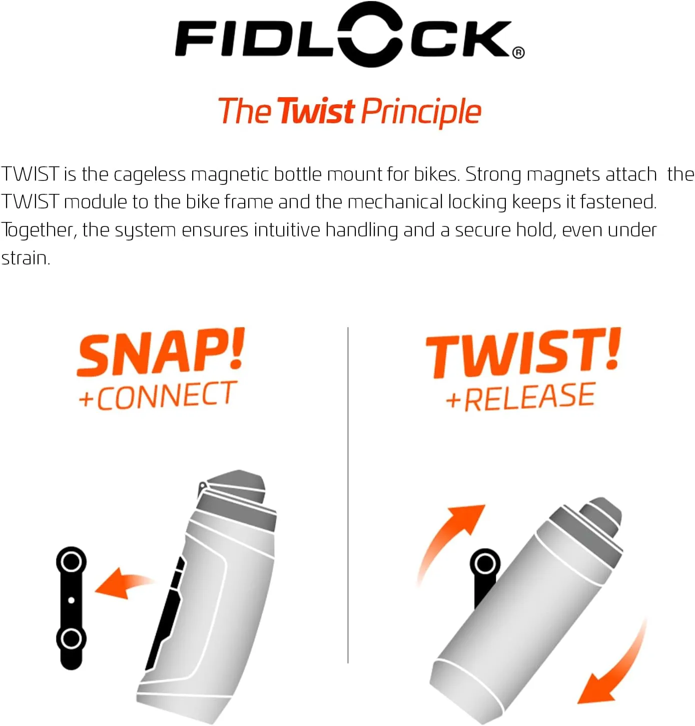 FIDLOCK Twist Bottle590ml/20oz   Base Systems | New Leak-Proof, Self-Sealing Bottle Cap | Bike Water Bottle Holder with No Screws & Attached Bottle | Cage Free Magnetic Rack | Smoke