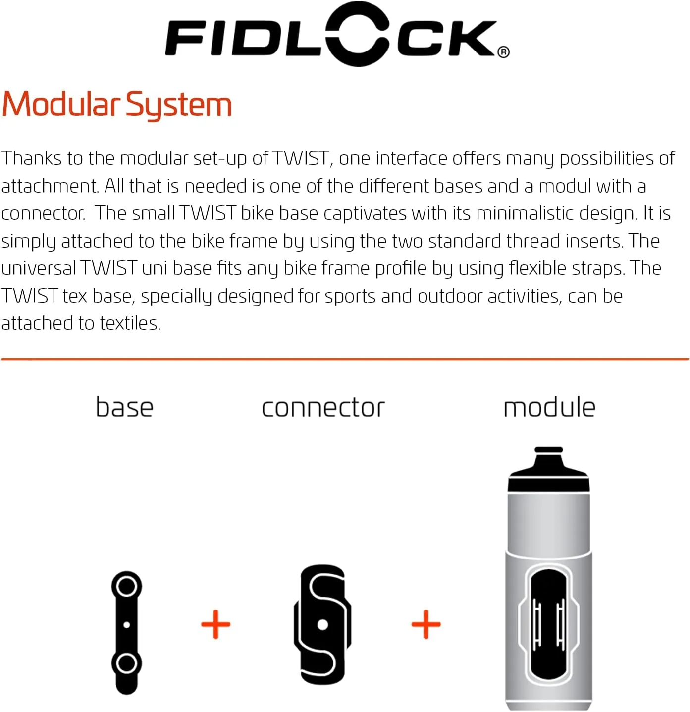 FIDLOCK Twist Bottle590ml/20oz   Base Systems | New Leak-Proof, Self-Sealing Bottle Cap | Bike Water Bottle Holder with No Screws & Attached Bottle | Cage Free Magnetic Rack | Smoke