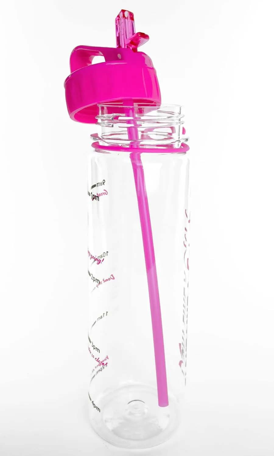 Fight Like a Girl Hybrid SlimKim 30 oz Motivational Water Bottle with Time Marker & Straw for Breast Cancer Awareness - Reusable Clear Water Bottle for Workout, Gym, Travel - Hot Pink