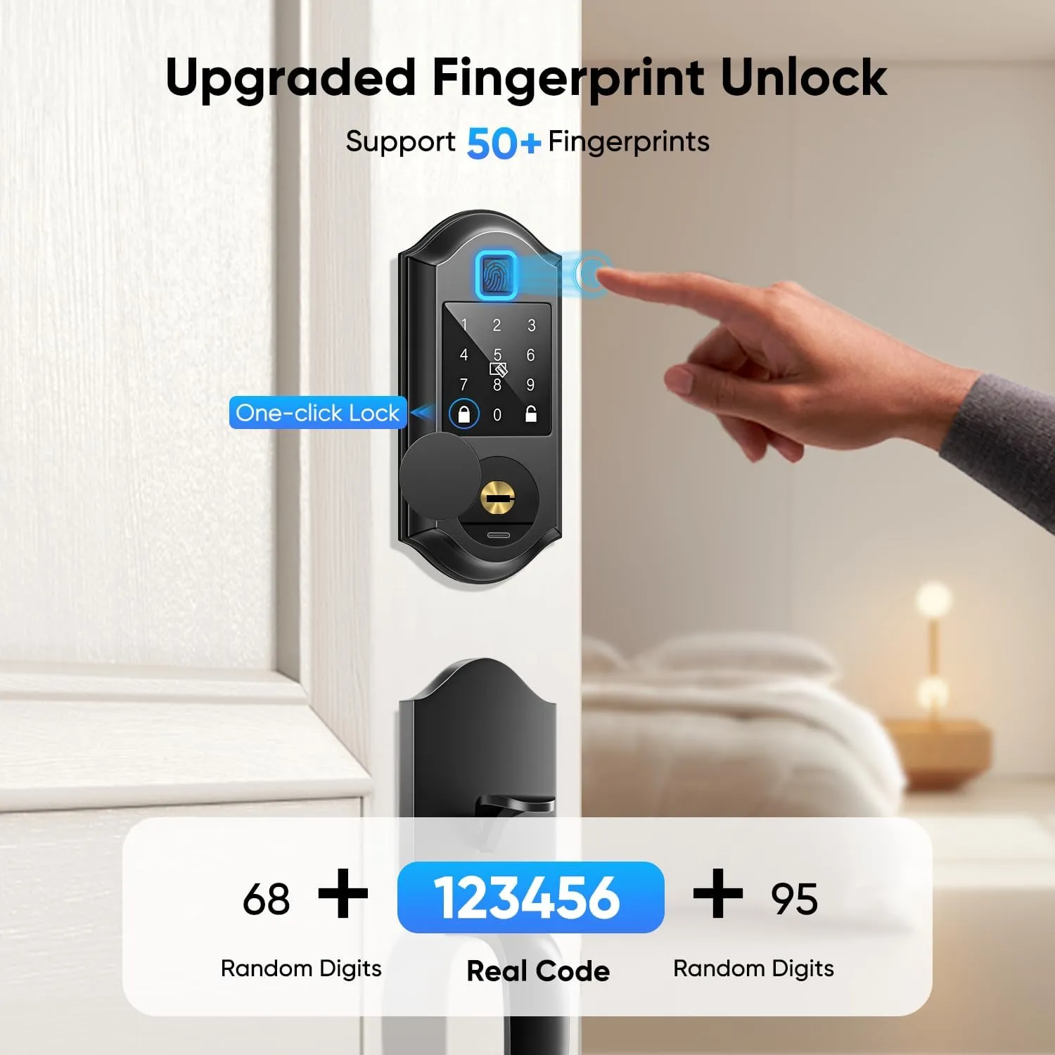 Fingerprint Smart Front Door Lock Set, Keyless Entry Door Lock with Handle, Smart Locks for Front Door, Keypad Deadbolt with Handle, APP Control, Touchscreen Keypad, Auto Locking, Matte Black