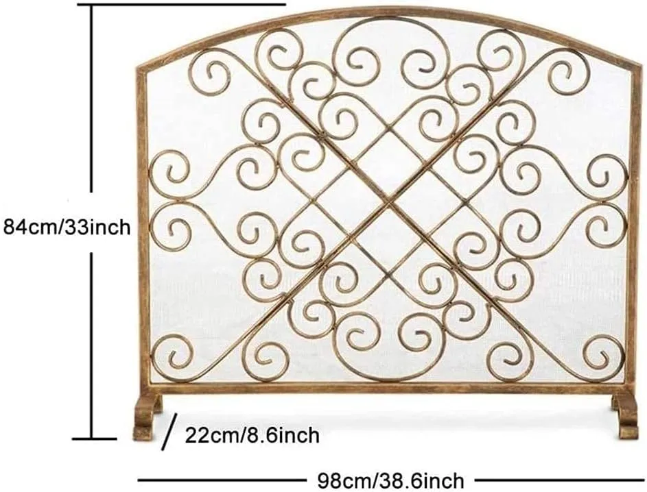 Fire Guard Screen Fireplaces Spark ProtectionFireplace Spark Protection Wrought Iron Flat Fire Screens, Gold Fire Place Fence Spark Guard Mesh, for Stove Open Fire/Gas Fire/Wood The New