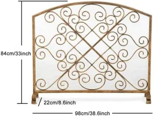 Fire Guard Screen Fireplaces Spark ProtectionFireplace Spark Protection Wrought Iron Flat Fire Screens, Gold Fire Place Fence Spark Guard Mesh, for Stove Open Fire/Gas Fire/Wood The New