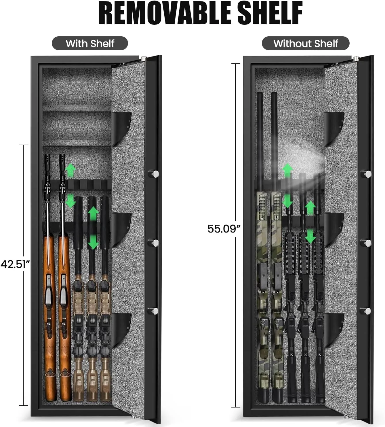 Fireproof Rifle Gun Safe, 57" Biometric Gun Safe for Rifles and Pistols, Quick Access 5-8 Heavy Duty Large Gun Cabinet for Rifles and Shotguns with LCD Backlit Keypad, Mute Function, Dual Alarm System