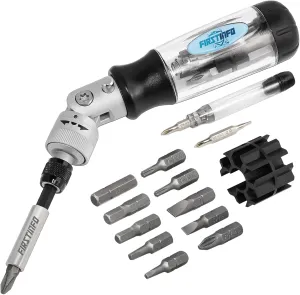 FIRSTINFO 15-in-1 Multi-Bit Ratcheting Screwdriver Set, Quick Release and Locking Flexible Head, Reversible Ratchet Screwdriver, 1/4” Nut Driver Phillips, Slotted, Torx, Pozi