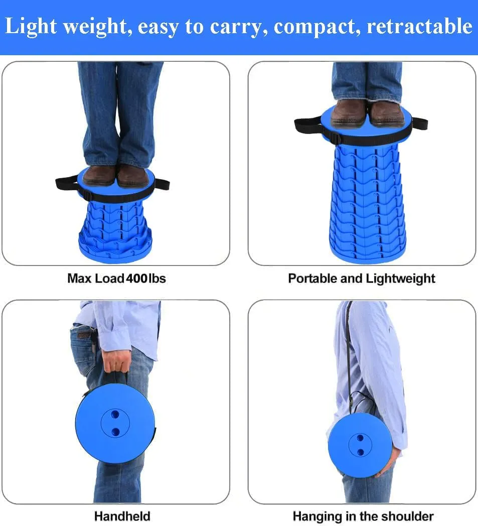 Fishboy Upgraded Collapsible Stool, 400lbs Max Weight, Lightweight But Sturdy, Portable Retractable Folding Telescoping Foldable Camping Stool for Adults Outdoor Fishing Hiking Gardening Travel BBQ