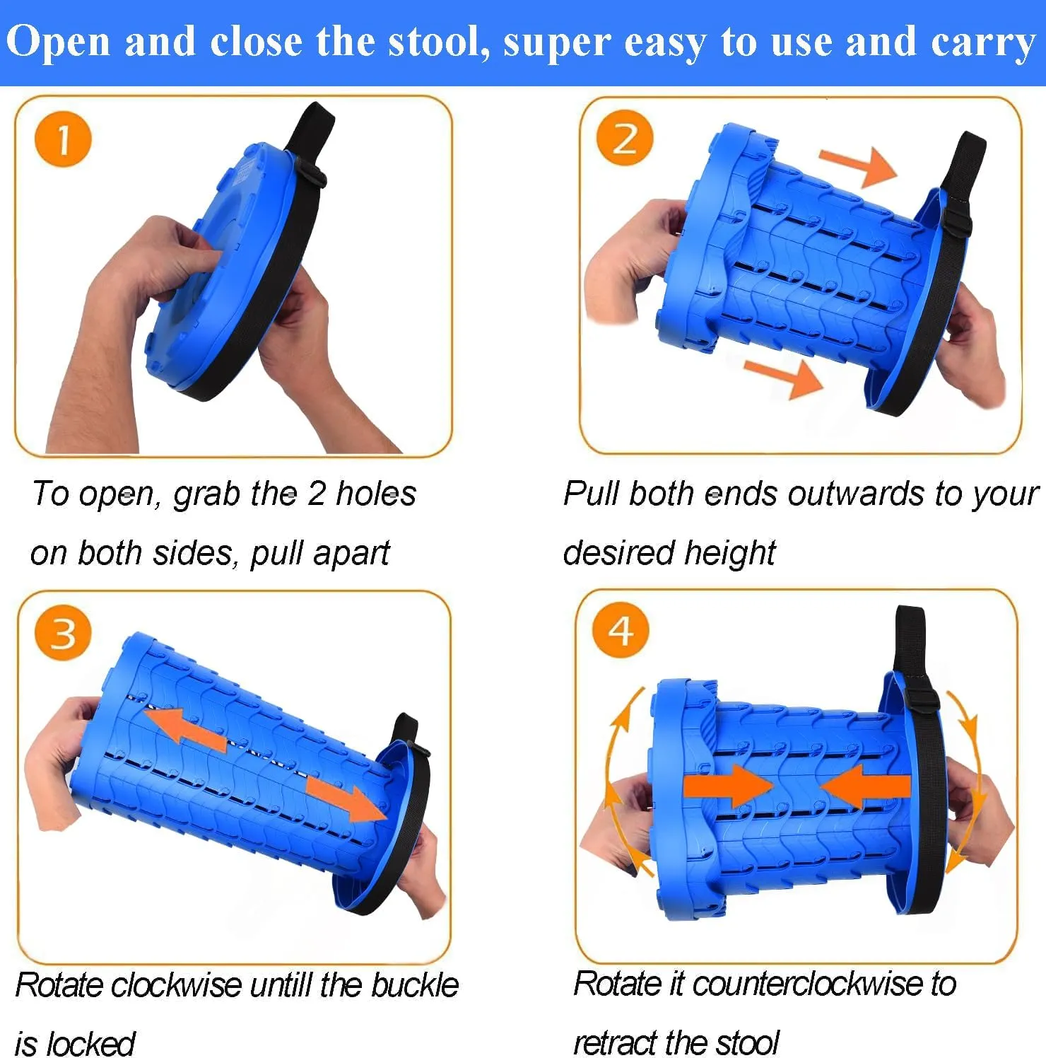Fishboy Upgraded Collapsible Stool, 400lbs Max Weight, Lightweight But Sturdy, Portable Retractable Folding Telescoping Foldable Camping Stool for Adults Outdoor Fishing Hiking Gardening Travel BBQ