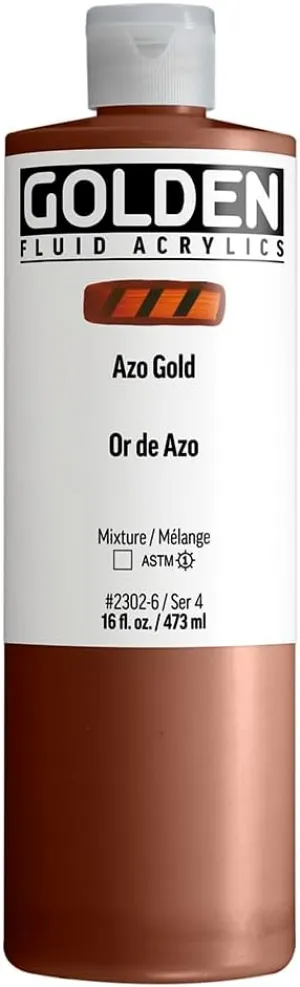 Fluid Acrylics by GOLDEN, Azo Gold, 16 fl. oz. Bottle, Professional Acrylic Paint, Transparent