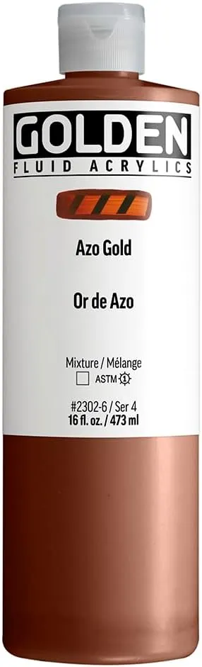 Fluid Acrylics by GOLDEN, Azo Gold, 16 fl. oz. Bottle, Professional Acrylic Paint, Transparent