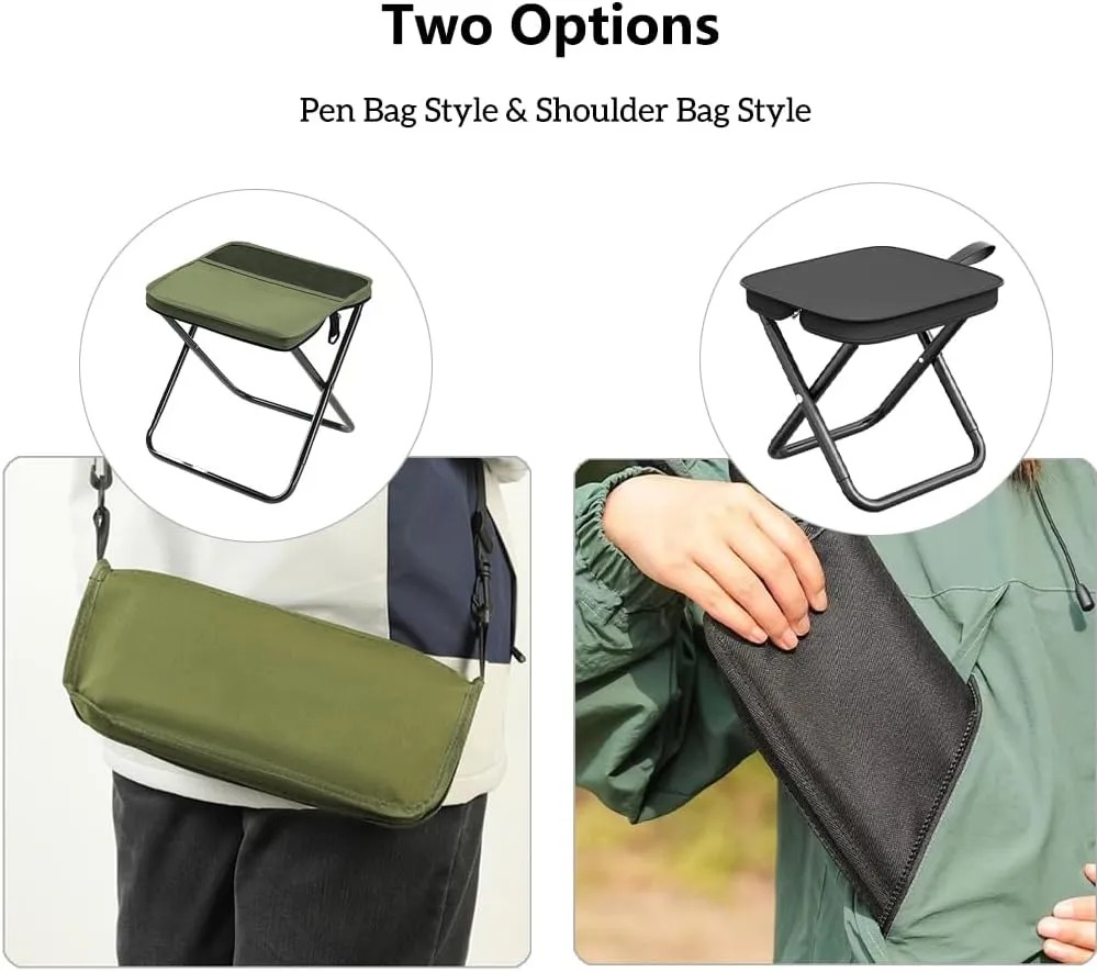 Foldable Backpack Stool, Mountaineering and Hiking Portable Stool, Durable Outdoor Zipper Pack Folding Chair for Traveling, Camping, Fishing and Subway, Maximum Weight 330 Lbs(Pen Bag - Black, L)