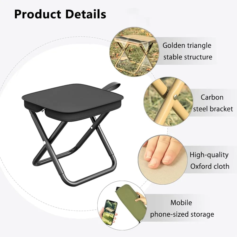 Foldable Backpack Stool, Mountaineering and Hiking Portable Stool, Durable Outdoor Zipper Pack Folding Chair for Traveling, Camping, Fishing and Subway, Maximum Weight 330 Lbs(Pen Bag - Black, L)