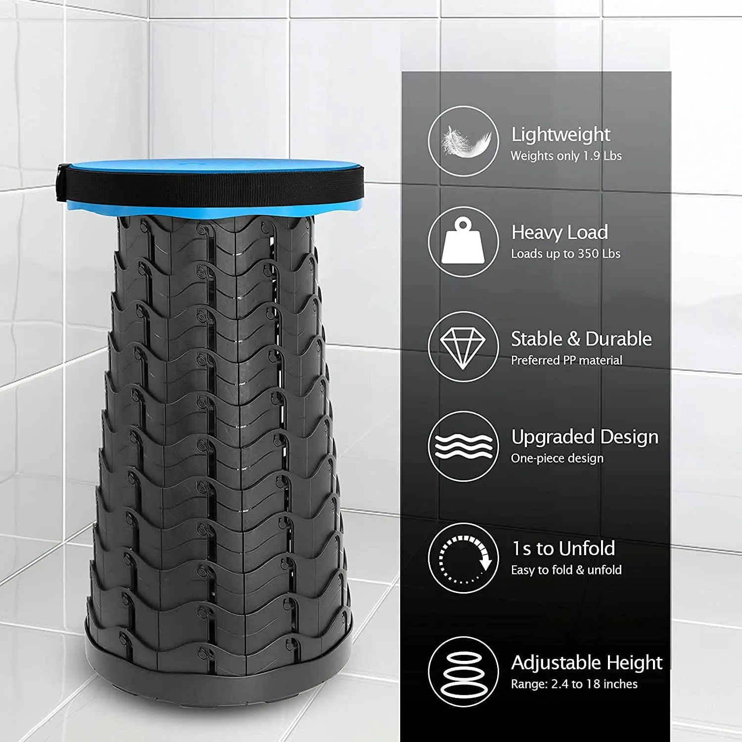 Foldable Height Adjusting Stool Space Saving Telescopic Stool