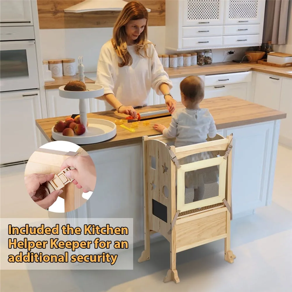 Foldable Toddler Kitchen Step Stool Helper, Adjustable Height Safety Cooking Stool Tower for Toddlers