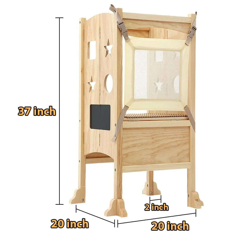 Foldable Toddler Kitchen Step Stool Helper, Adjustable Height Safety Cooking Stool Tower for Toddlers