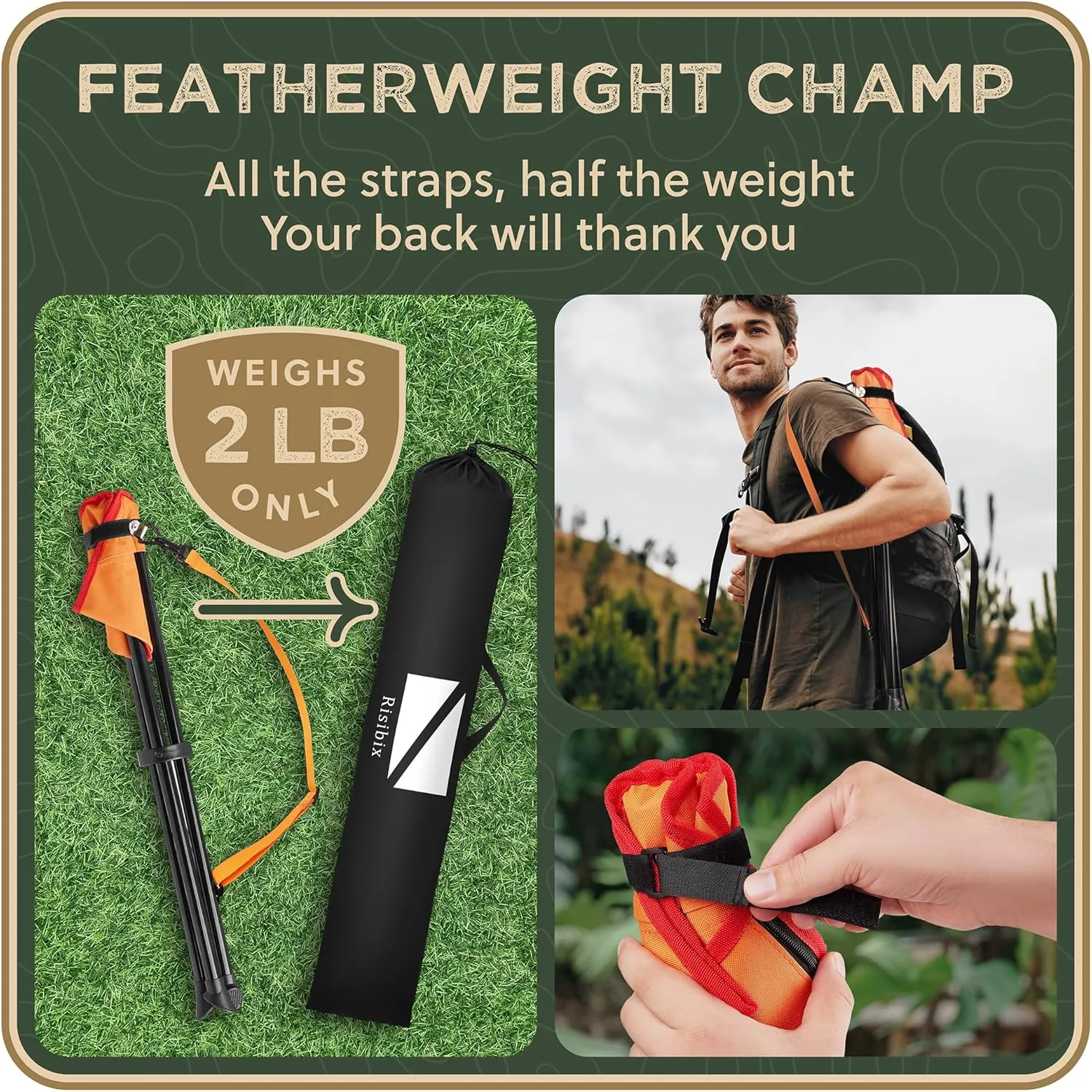 Foldable Tripod Stool - Ultra Portable Seat for Tall People, 20” High - Hunting Chair & Hidden Zippered Pocket - 2 lb Camping Stool, 3 Legged Strong Steel Stool Holds up to 200 lb (Orange)