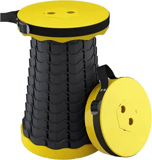 Folding Adjustable Camping Stool, Portable Telescoping Folding Stool with Backpack Pad, Upgraded Collapsible and Retractable Chair with Max Load Capacity 400lbs (Yellow)