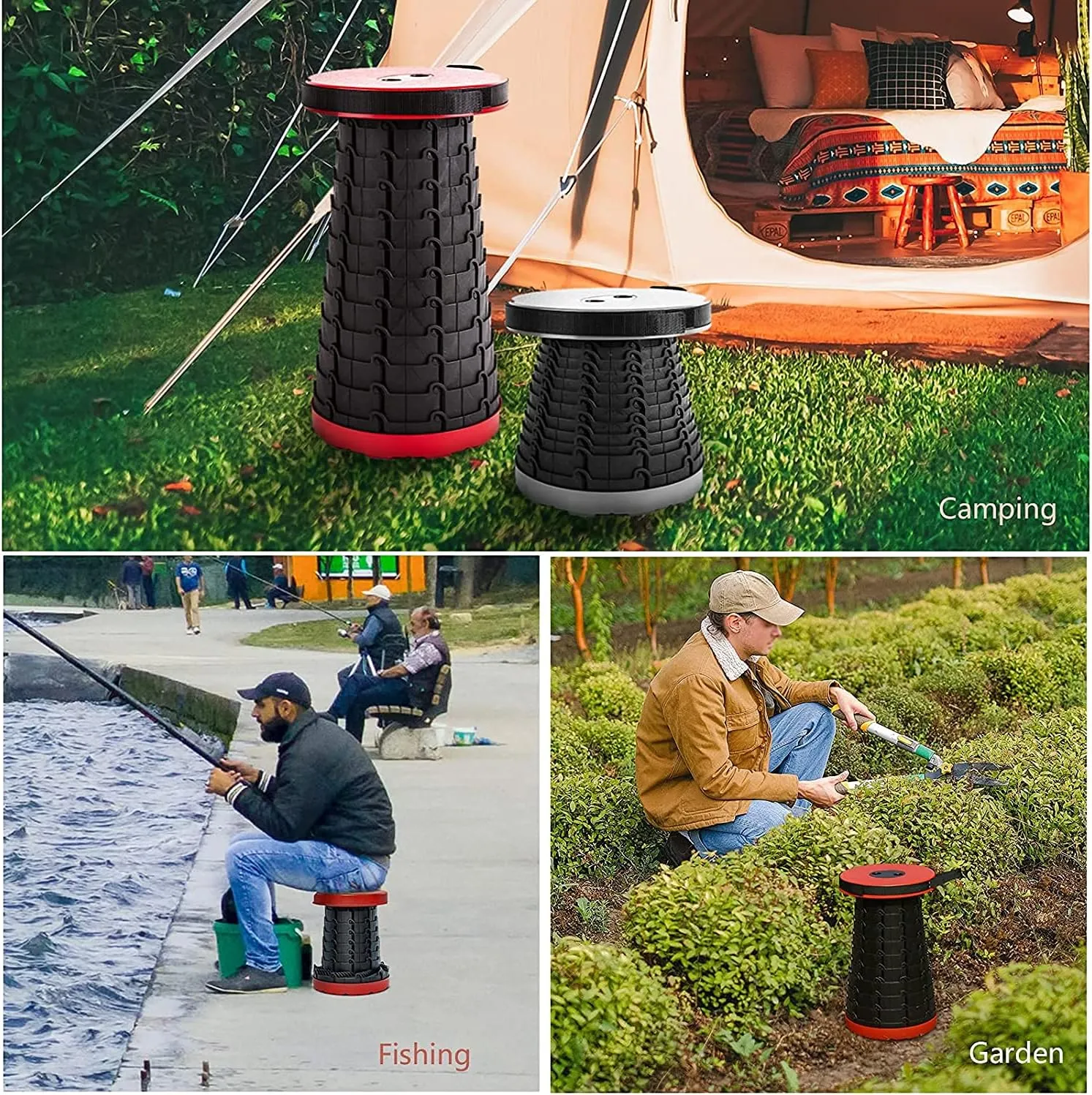 Folding Adjustable Camping Stool, Portable Telescoping Folding Stool with Backpack Pad, Upgraded Collapsible and Retractable Chair with Max Load Capacity 400lbs (Yellow)