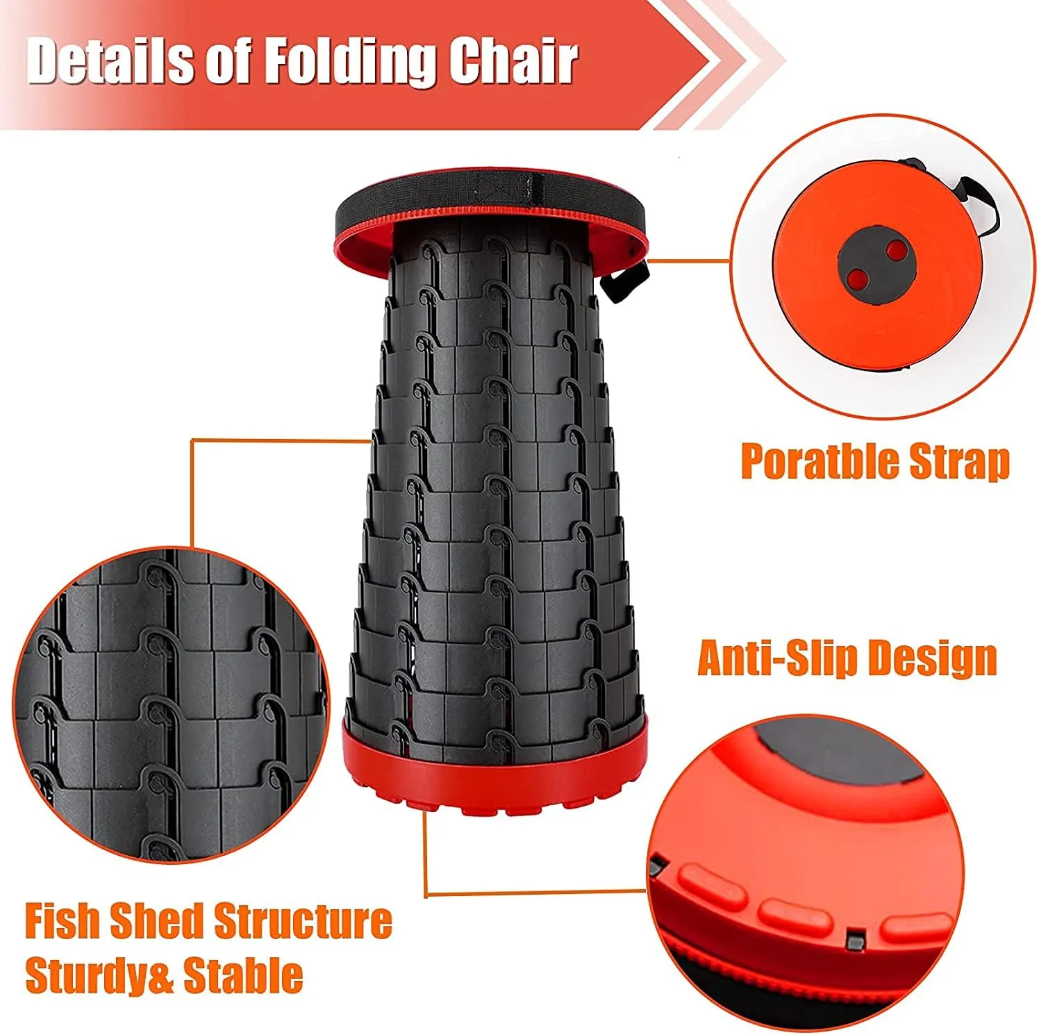 Folding Adjustable Camping Stool, Portable Telescoping Folding Stool with Backpack Pad, Upgraded Collapsible and Retractable Chair with Max Load Capacity 400lbs (Yellow)