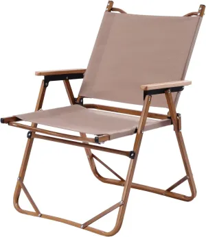 Folding Camping Chair Wood Grain Aluminum Oxford Collapsible Portable Outdoor Furniture for Outdoor Camp Stool Beach Picnic Festival Hiking Khaki