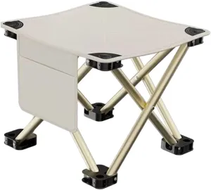 Folding Camping Stool Footstool Multipurpose with Side Pocket Small Foldable Chair for Park Outdoor Camping Travel Picnic, White, 33cmx33cmx32cm
