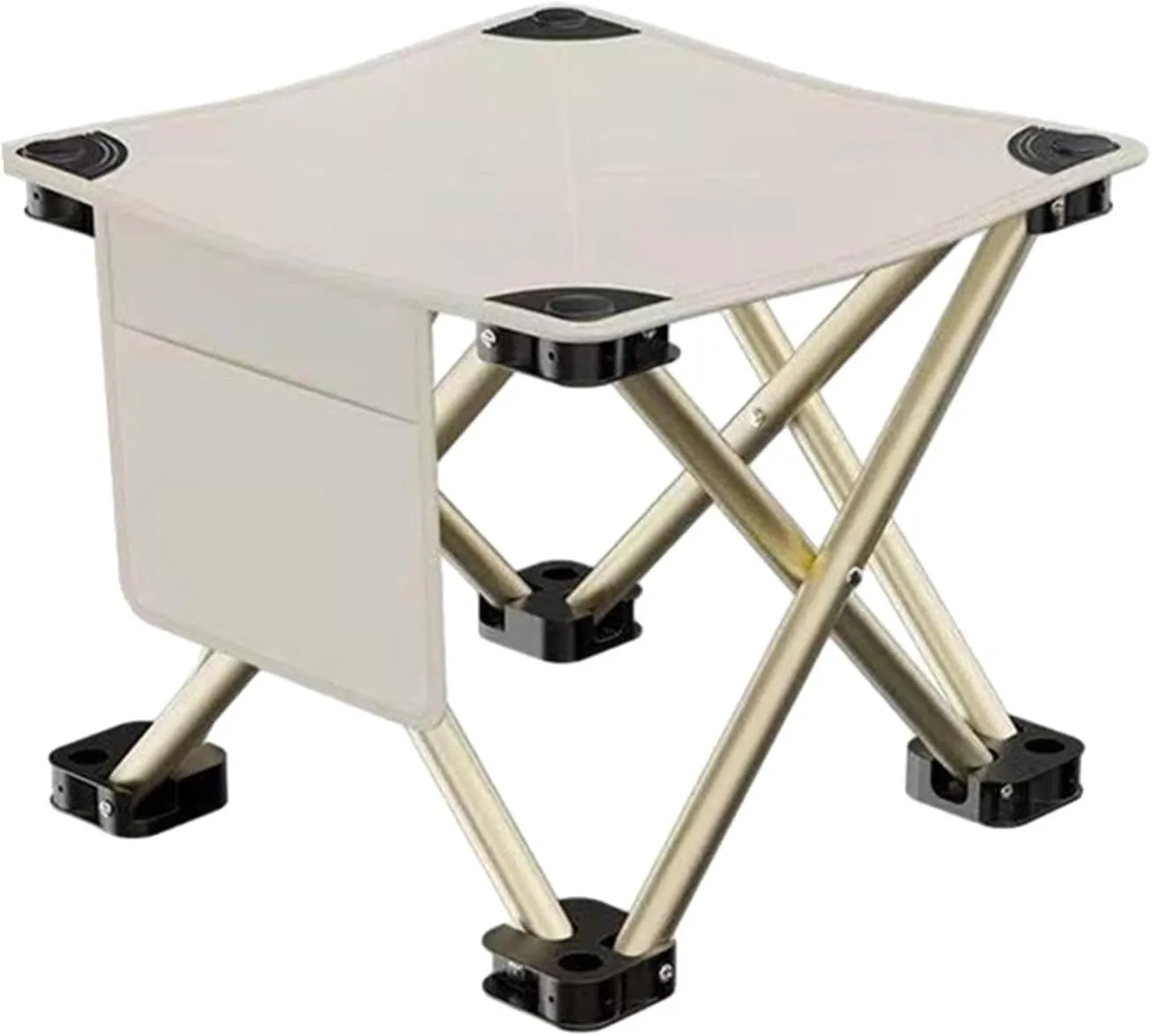 Folding Camping Stool Footstool Multipurpose with Side Pocket Small Foldable Chair for Park Outdoor Camping Travel Picnic, White, 33cmx33cmx32cm