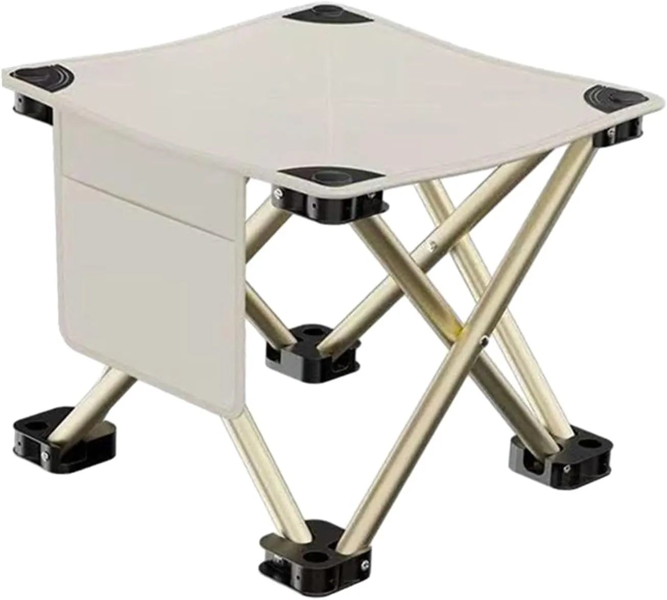 Folding Camping Stool Footstool Multipurpose with Side Pocket Small Foldable Chair for Park Outdoor Camping Travel Picnic, White, 33cmx33cmx32cm