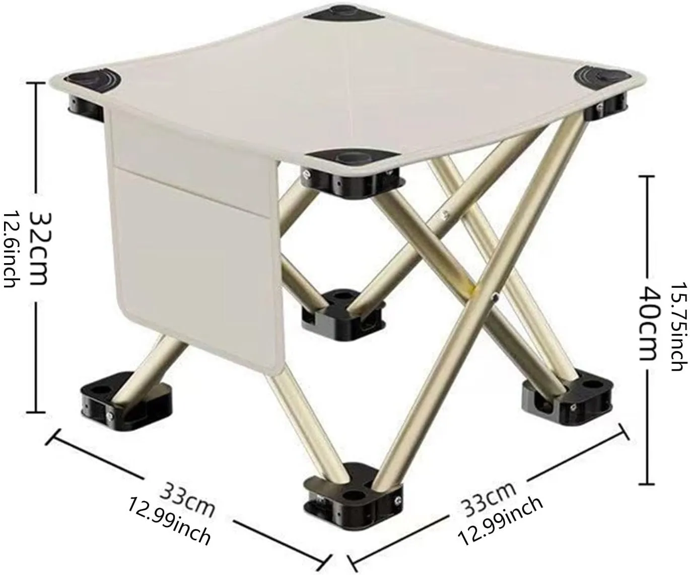 Folding Camping Stool Footstool Multipurpose with Side Pocket Small Foldable Chair for Park Outdoor Camping Travel Picnic, White, 33cmx33cmx32cm