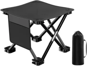 Folding Camping Stool Portable Chair 180kg Load Capacity Portable Fishing Stool with Side Pocket Waterproof Collapsible Stool with Carry Bag for Fishing L