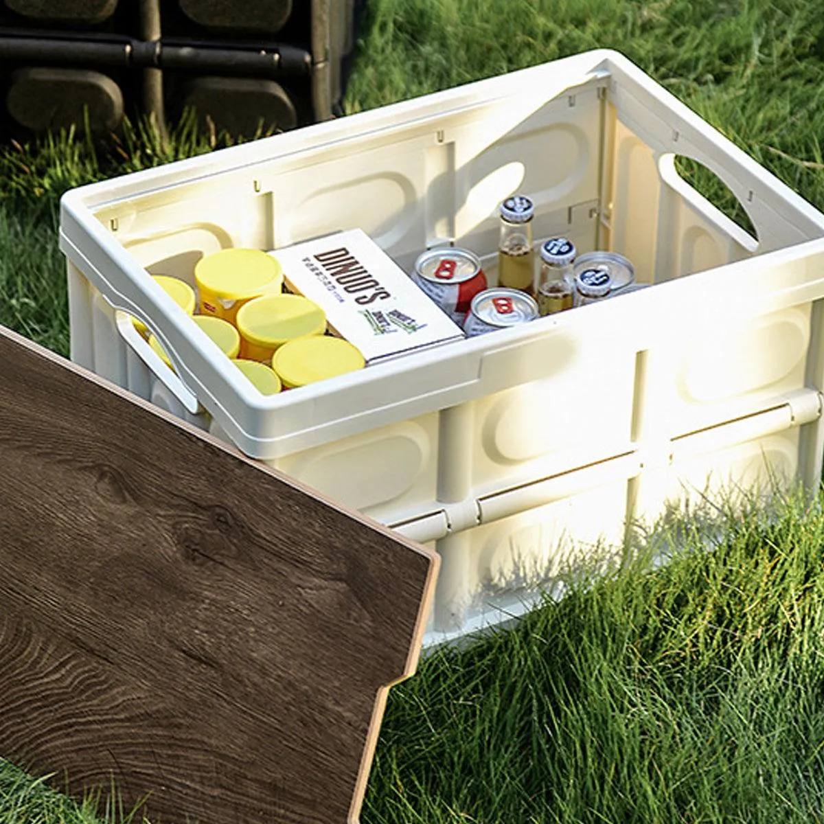 Folding Camping Storage Box Outdoor Stackable Container with Lid Home Organizer