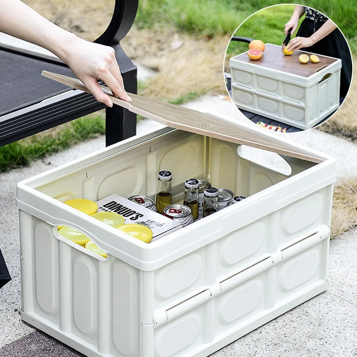 Folding Camping Storage Box Outdoor Stackable Container with Lid Home Organizer
