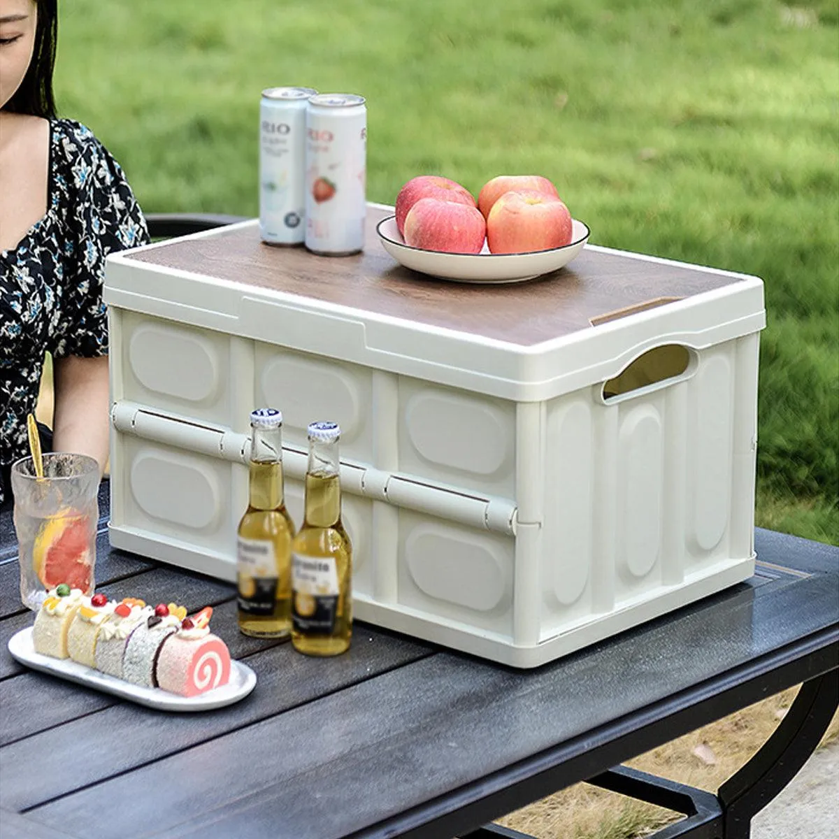 Folding Camping Storage Box Outdoor Stackable Container with Lid Home Organizer
