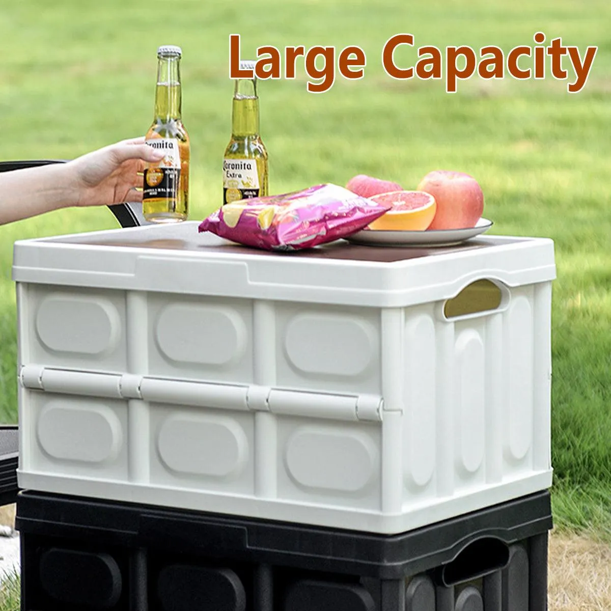 Folding Camping Storage Box Outdoor Stackable Container with Lid Home Organizer