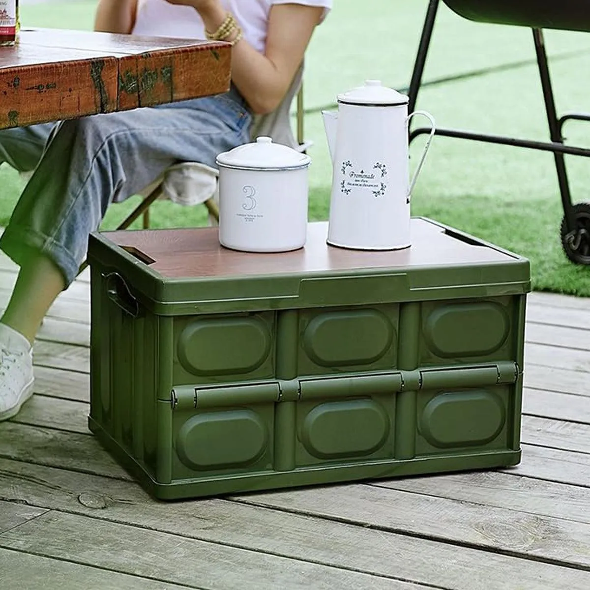 Folding Camping Storage Box Outdoor Stackable Container with Lid Home Organizer