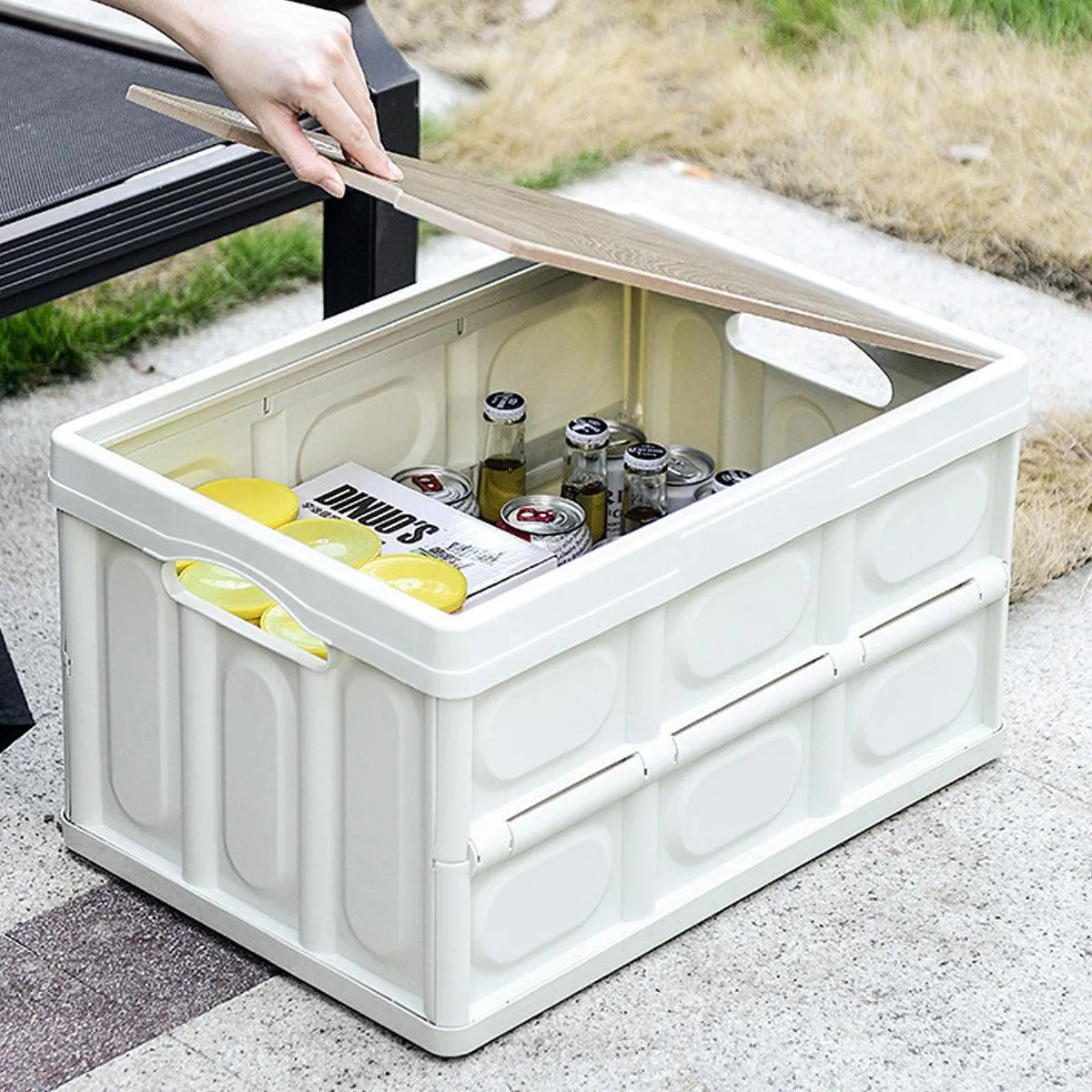 Folding Camping Storage Box Outdoor Stackable Container with Lid Home Organizer