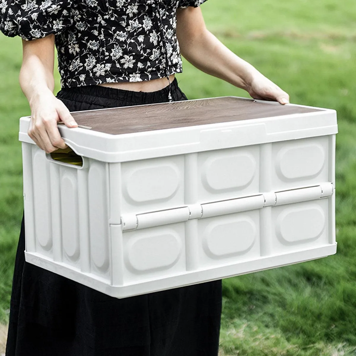 Folding Camping Storage Box Outdoor Stackable Container with Lid Home Organizer