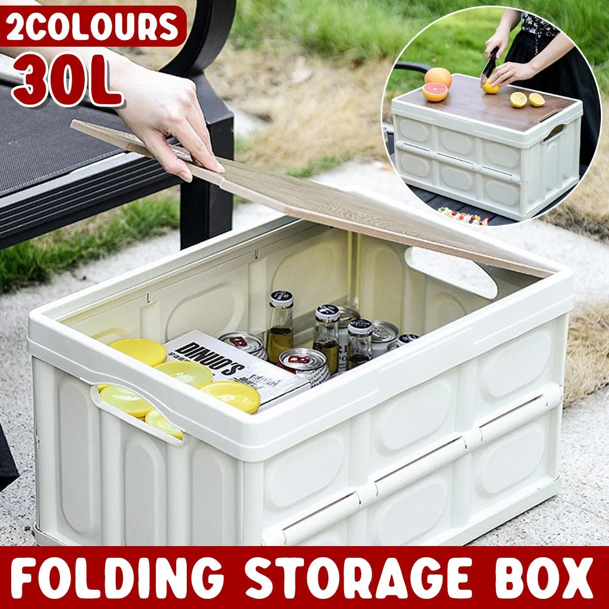 Folding Camping Storage Box Outdoor Stackable Container with Lid Home Organizer