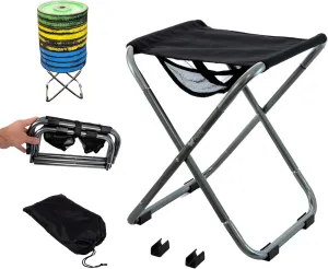 Folding Stool 16.1" Tall Portable Stool for Camping, Travelling, Hiking, Fishing, Painting, 6X Anti-Slip Paws. Carry Bag, Lightweight 1.3LBS, Small Folded Size, Load 300LBS, Carton Box