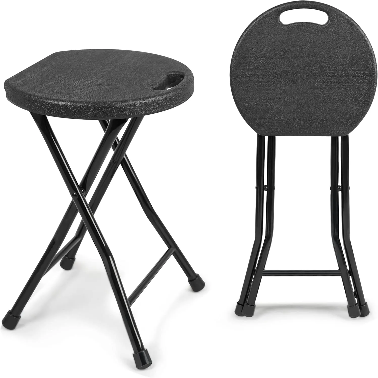 Folding Stool - 550lbs Capacity, Foldable Handle, Portable Heavy Duty, Outdoor/Indoor, 18 Inch Collapsible for Camping & Home (Set of 1, Black)