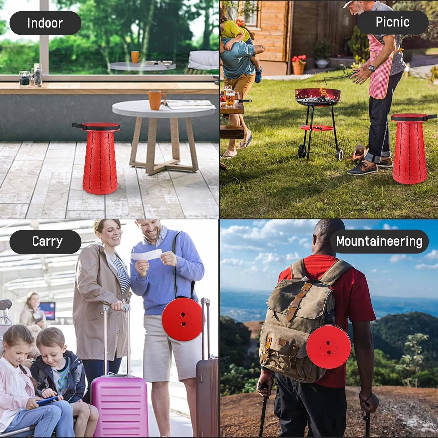 Folding Stool Colorful Stool Body Portable Collapsible Stool Seat Max Load Capacity 397lbs, Telescopic Folding Stools Retractable Stools for Adult Camping Hiking Travel Outdoor BBQ