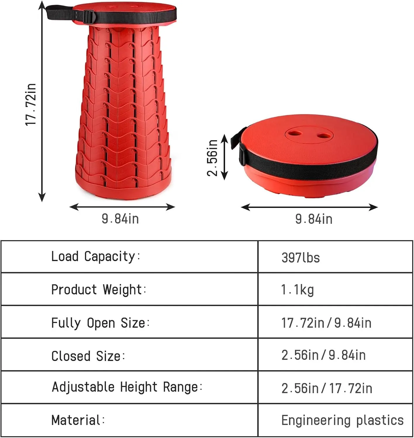 Folding Stool Colorful Stool Body Portable Collapsible Stool Seat Max Load Capacity 397lbs, Telescopic Folding Stools Retractable Stools for Adult Camping Hiking Travel Outdoor BBQ