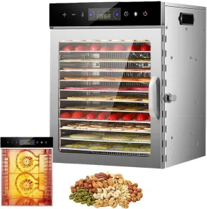 Food Dehydrator With 12 Stainless Steel Trays,800W Double Fans,Overheat Protection And Fast Drying Double-Layer Insulation With Adjustable Timer And Precise Temperature Control For Jerky, Herbs, Fruit