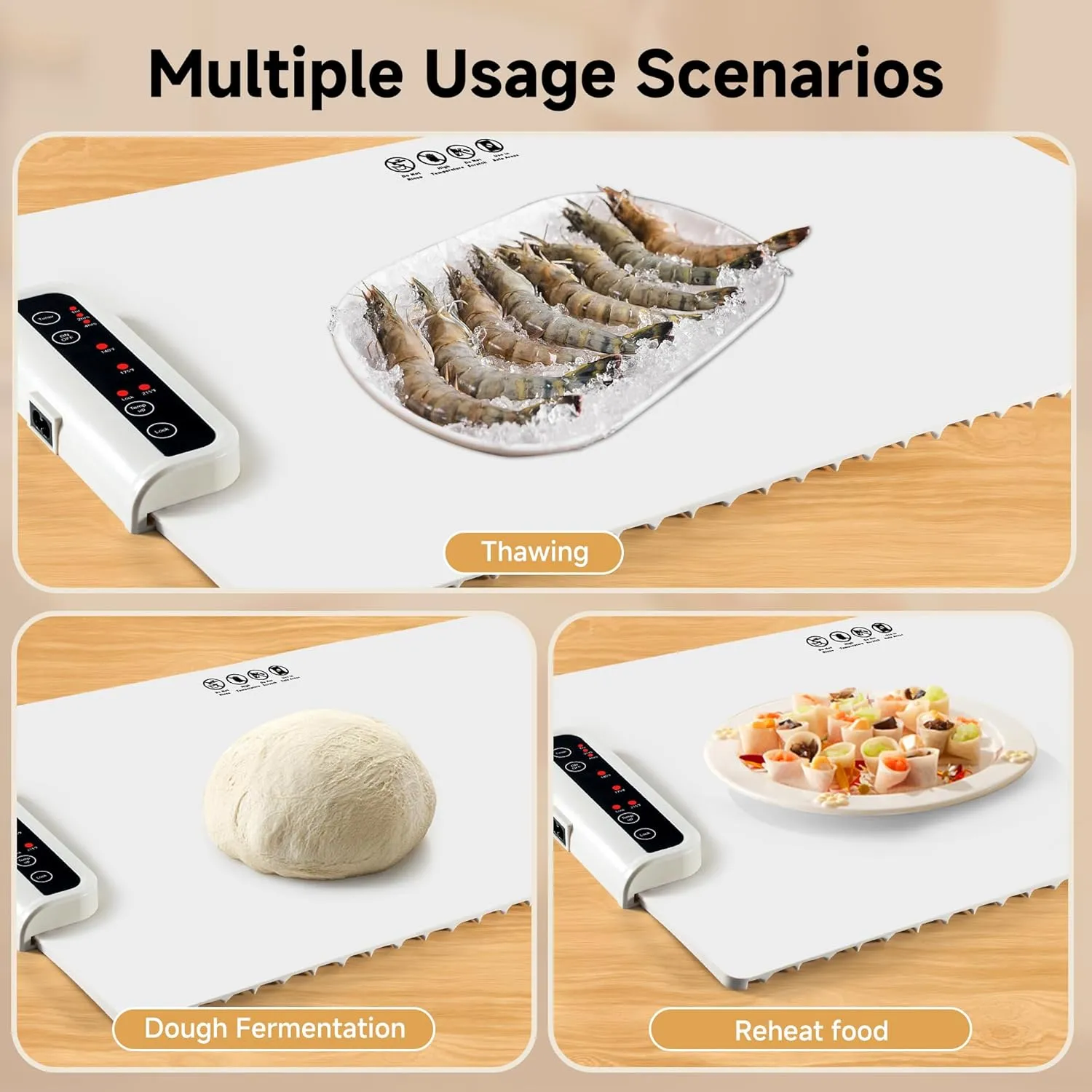 Food Warming Mat- Foldable Warming Mat for Food with Adjustable Temperature Control Time Moders Locking Function Electric Warming Tray for Parties,Home,Travel,Buffet White