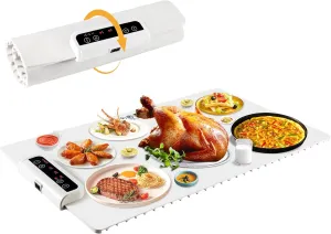 Food Warming Mat- Foldable Warming Mat for Food with Adjustable Temperature Control Time Moders Locking Function Electric Warming Tray for Parties,Home,Travel,Buffet White