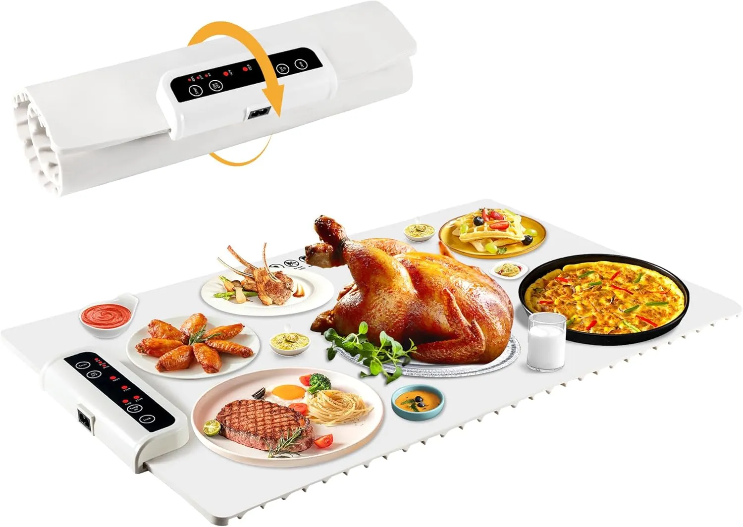 Food Warming Mat- Foldable Warming Mat for Food with Adjustable Temperature Control Time Moders Locking Function Electric Warming Tray for Parties,Home,Travel,Buffet White