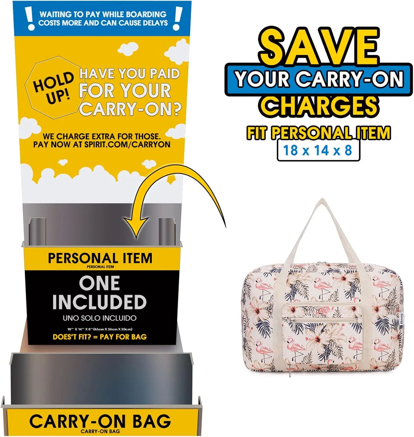 For Spirit Airlines Foldable Travel Duffel Bag Tote Carry on Luggage for Women and Girls