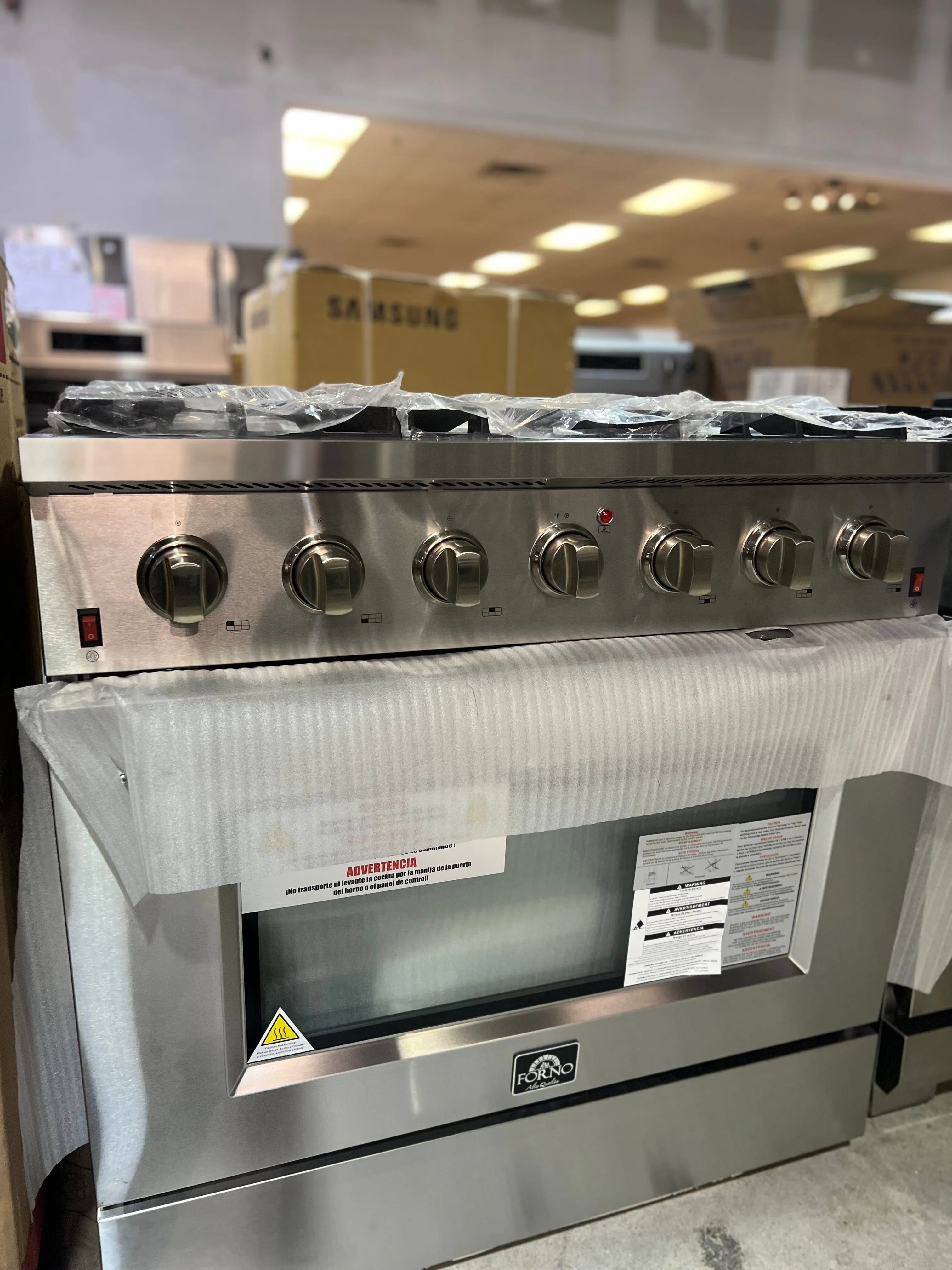 Forno FFSGS6244-36 Gas Range, Gas, 36 inch Exterior Width, Convection, 6 Burners, 5.36 cu. ft. Capacity, 1 Ovens, Stainless Steel color